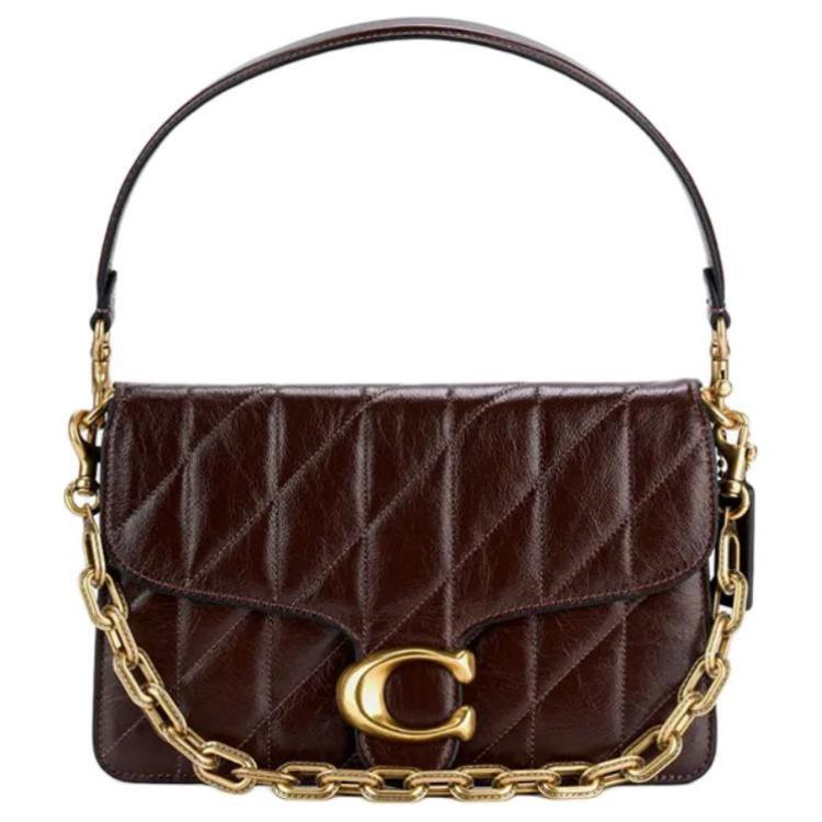 Coach Women's Gold Chain 26 Metal Logo Leather Shoulder Bag Medium Maple Leaf Shoulder Bag Caf55-B4mpl
