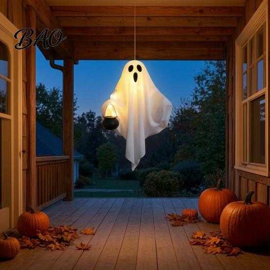 Durable Fabric Party Props Halloween Hanging Ghost with LED Lights, Spooky White Gauze Glowing Ornament, Unique Gift Ideas Flexible Figures