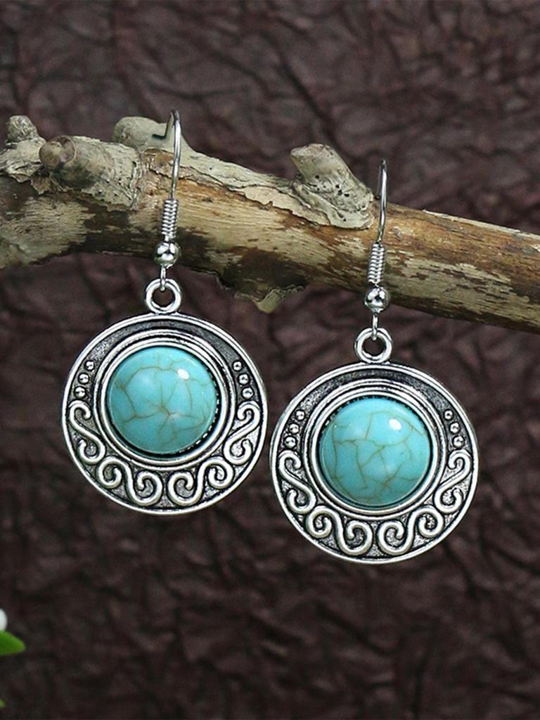 Bohemian Retro Turquoise Teardrop Tassel Earrings for Women