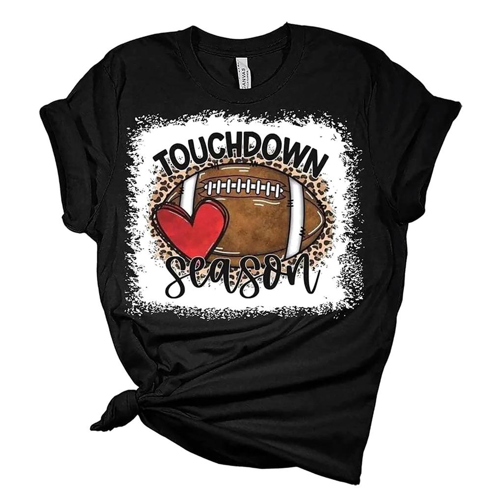 TOUCHDOWN SEASONWomen's Casual Fashion Casual Short Sleeve Rugby Print Round Neck T-shirt Top