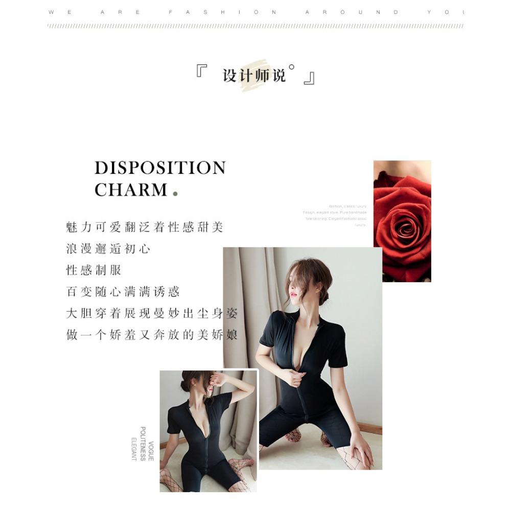 Sex Underwear Women's Sexy Silky Swimming Cloth Zipper Short Sleeve Open Gear Free Sexy Onesie Set One Piece with Hair