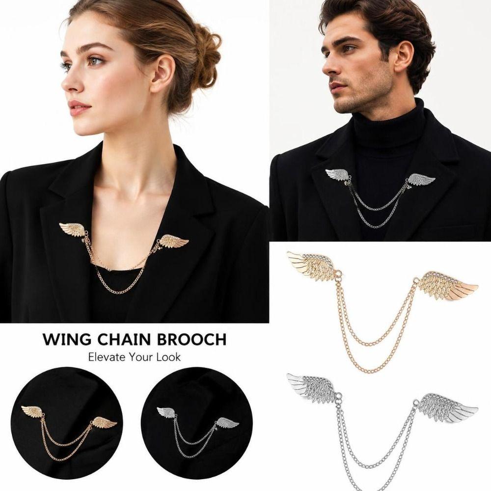 Decorative Angel Wing Brooch Sparkling Tassel Chain Brooch New Brooch Pins for Men Women Jewelry