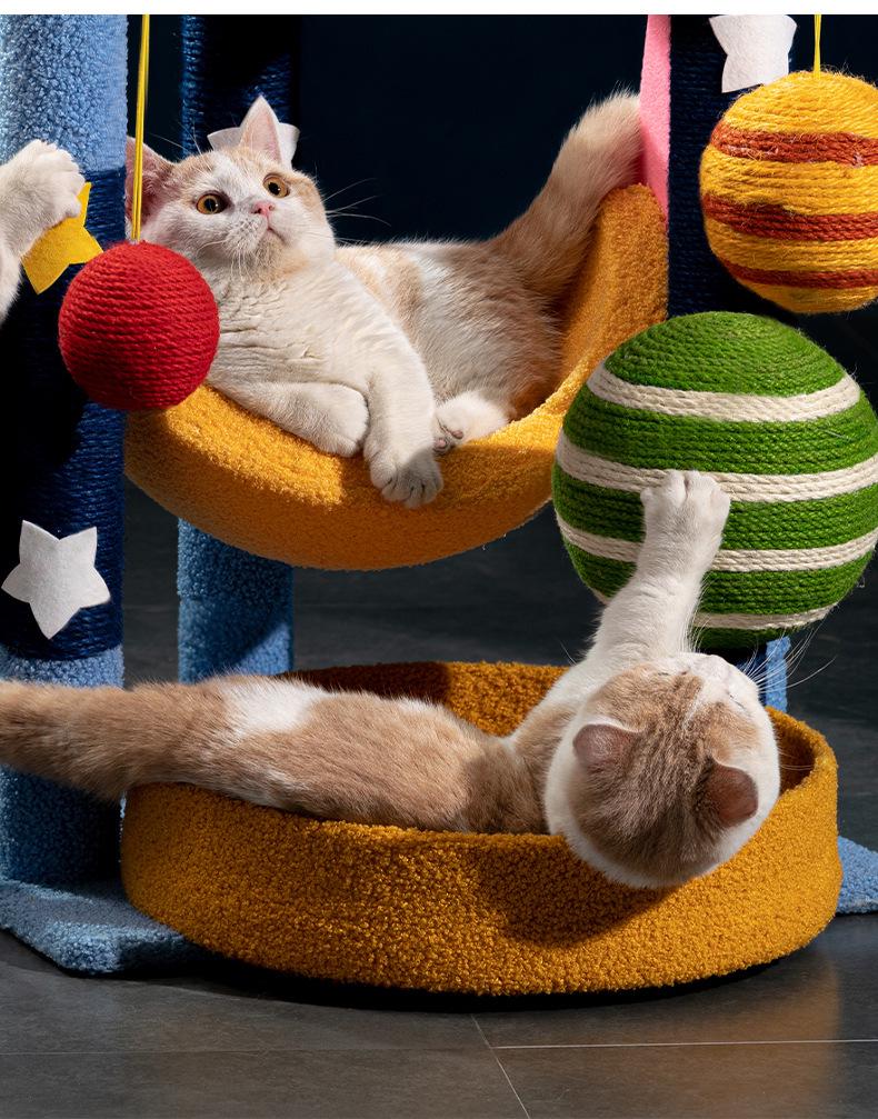 Starry Sky Cat Climbing Frame with Sisal Scratching Post and Space Capsule Bed.