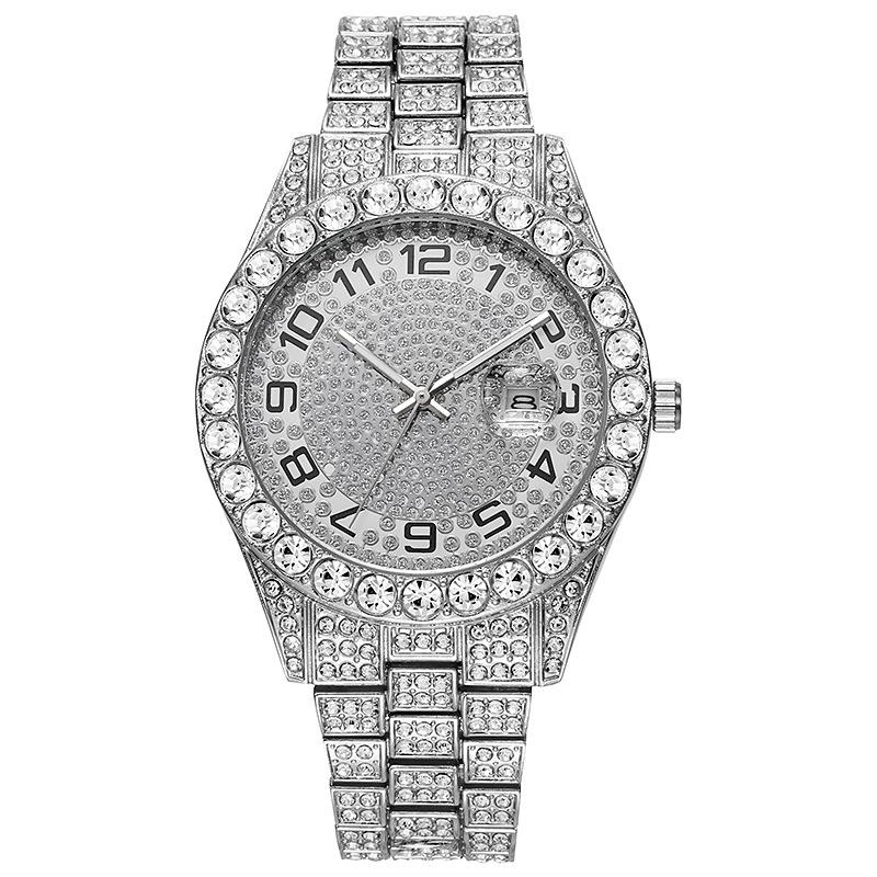 European and American popular men's steel belt hip-hop Roman scale diamond calendar men's quartz watch
