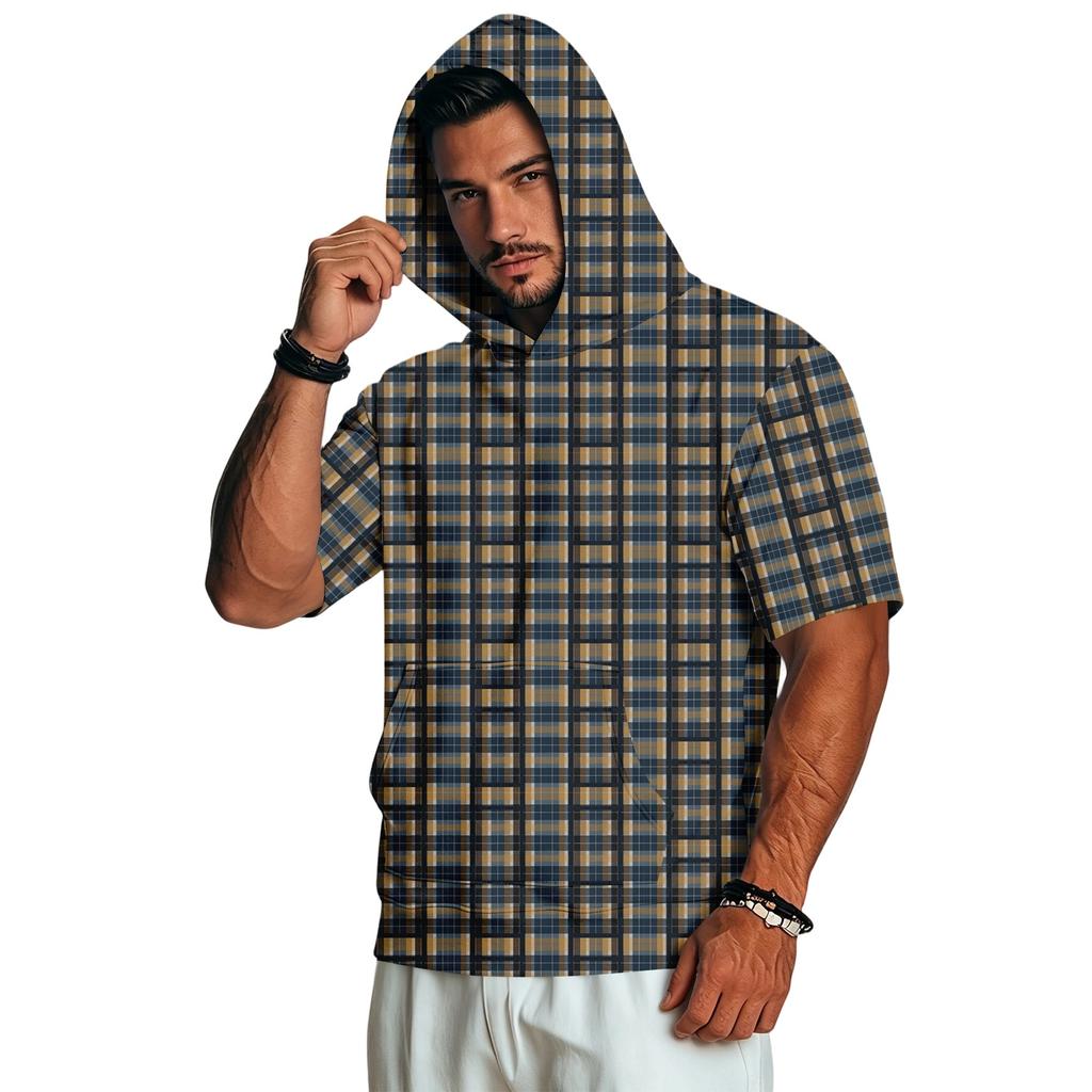 Men's Casual Vintage Lightweight Short Sleeve Hoodie Camouflage Print