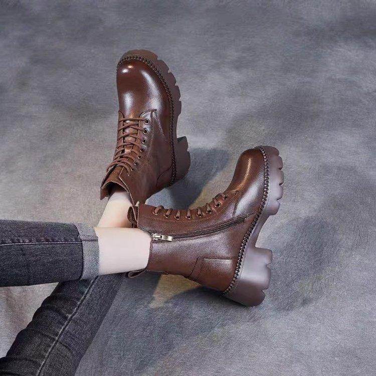 Small Man Height Increase Medium Tube Martin Boots Women's British Style 2025 New Autumn and Winter Women's Shoes Fleece Thickened Short Boots