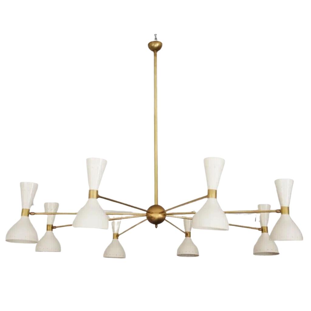 Beautiful Large Brass Chandelier Style of Stilnovo Italian Chandilier 1950s