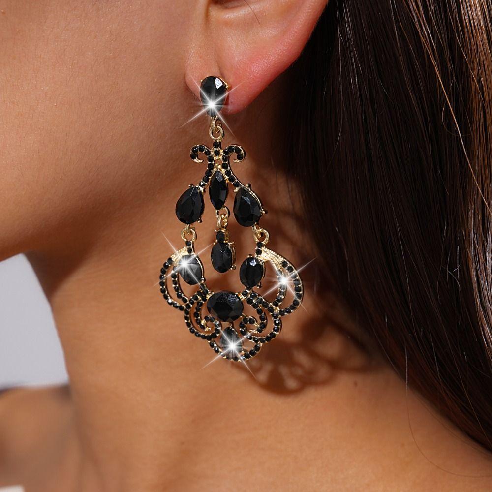 Geometric Rhinestone Teardrop Earrings Vintage Style Ear Studs New Statement Earrings Women