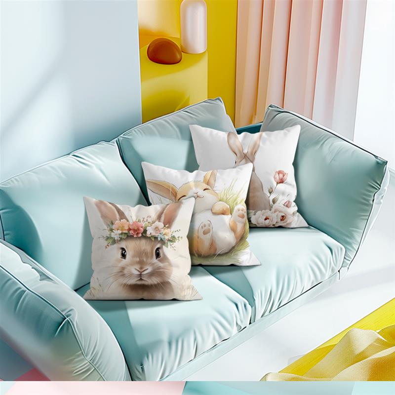 1 Pc Rabbit Pattern Easter Day Pillowcase Home Office Sofa Cushion Cover Living Room Decor Pillow Cover Happy Easter Decor