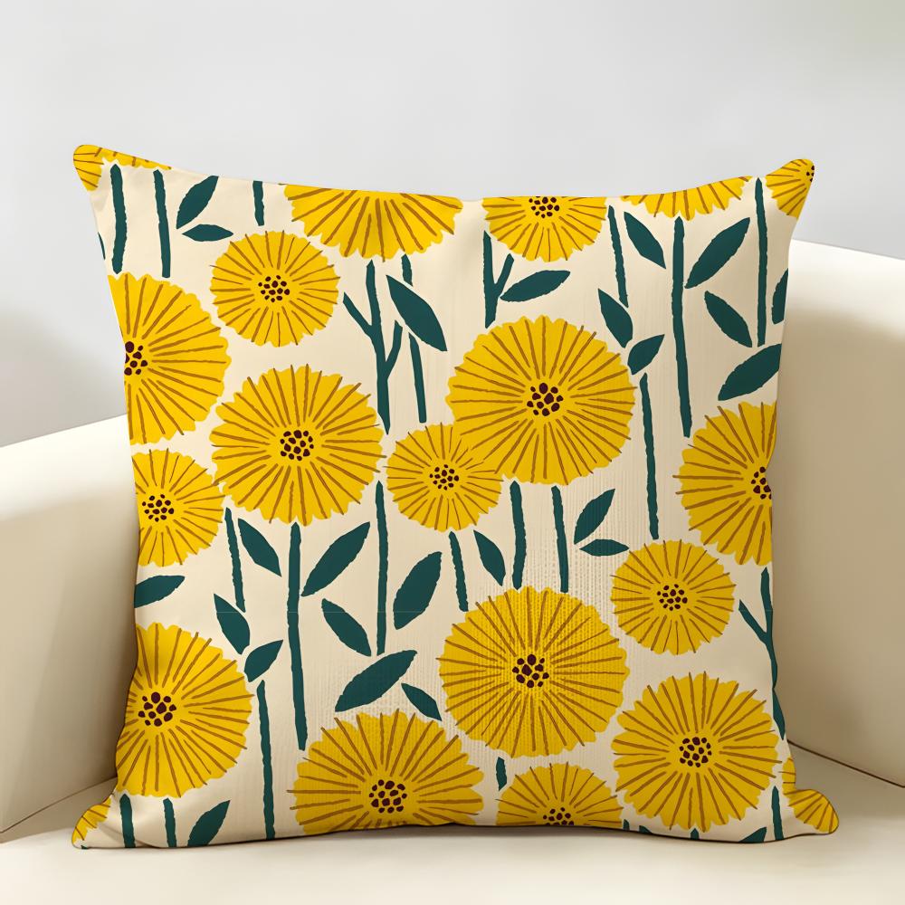 Colorful Pretty Flower Cushion Cover Durable Hypoallergenic Organic Linen Short Pillow Cover Washable