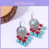 Ethnic Simulation Turquoise Beaded Earrings With Silver Filigree For Casual Wear