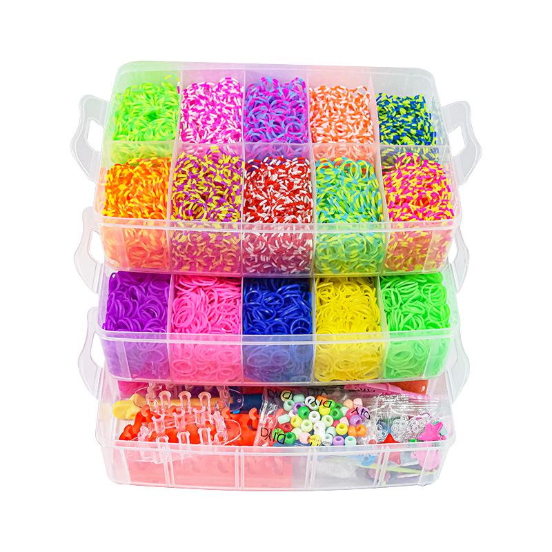 Kit Braccialetti Fai-da-te con 15.000 Elastici Arcobaleno per Bambini - Set Creativo Educativo a Tre Strati