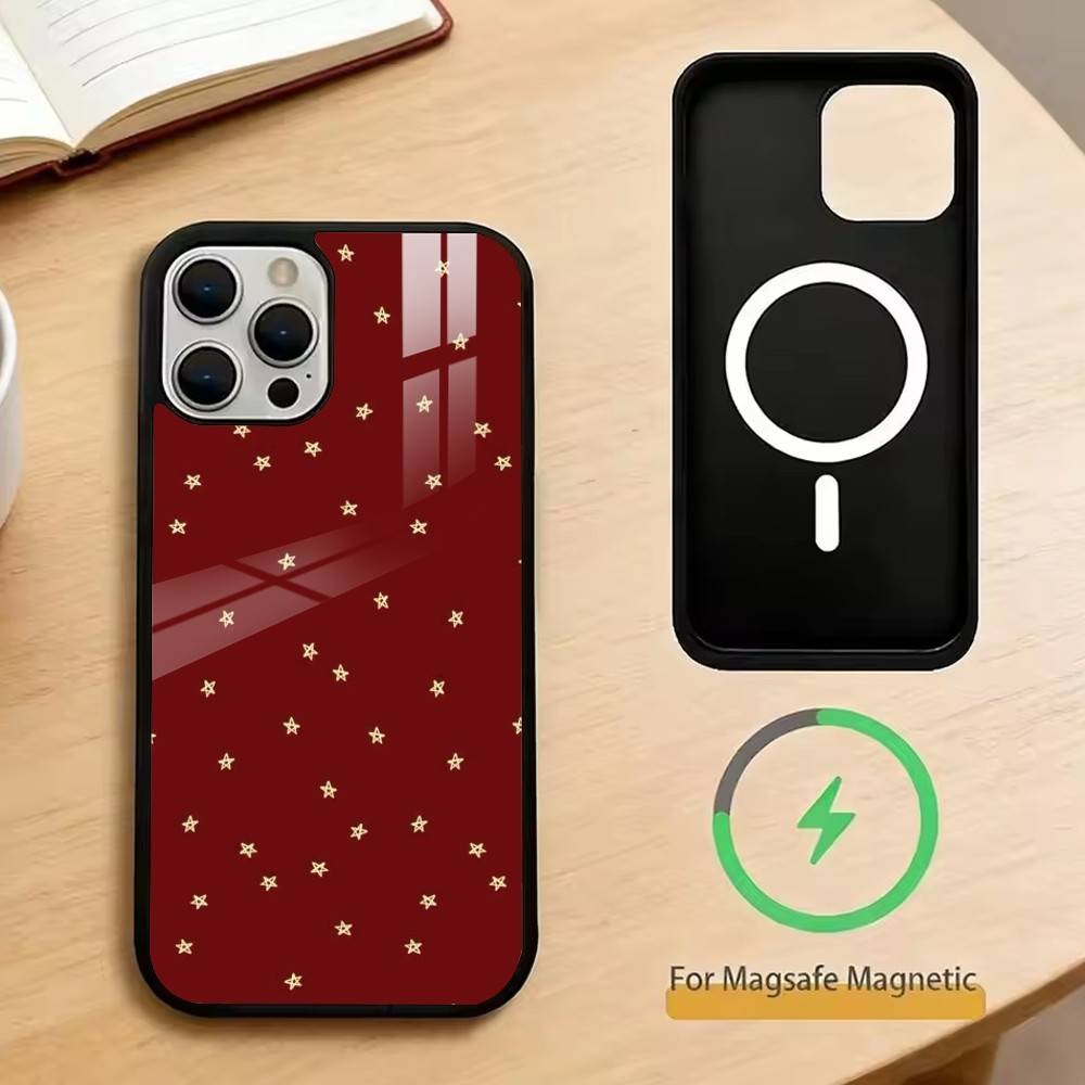 Minimalist Red Star Phone Case For iPhone17,16,15,14,13,12,11 Plus,Pro Magnetic with Magsafe Wireless Charging