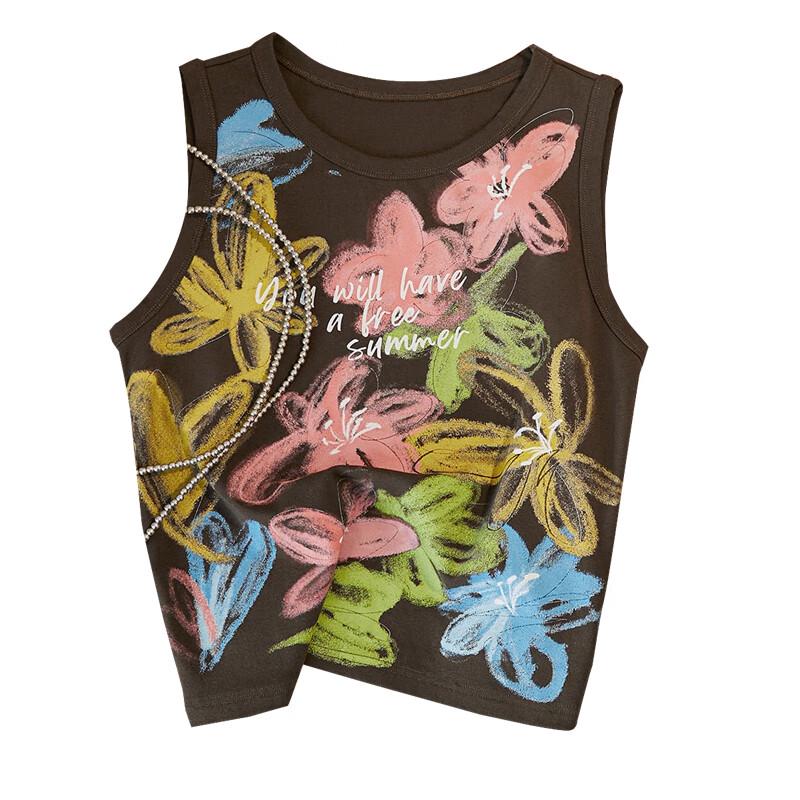 Tachic Women s Floral Graffiti Print Slim Fit Tank Top L