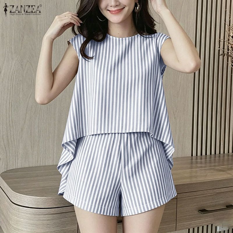 ZANZEA Women Sleeveless Vest Tops and Shorts Summer Two Piece Suit Sets