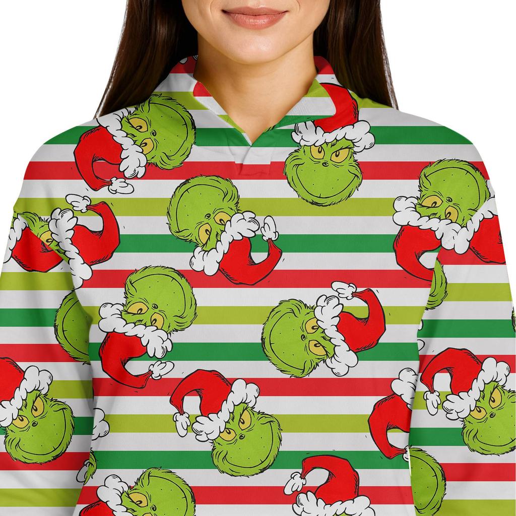 Women's Stand Collar Pullover Long Sleeve Top Christmas Print Sports Top