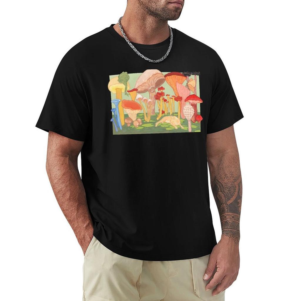 Mushroom Pond Painting Tshirt Basic Solid Color Short Sleeve Cotton Top