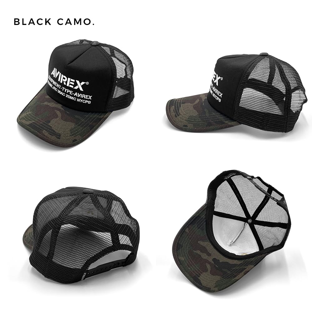 AVIREX Mesh Cap Hats Men's NUMBERING USA Large Size Big Size 57-59cm 62-64cm (57.0-59.0 Cm, BLACK CAMO(NUMBERING))