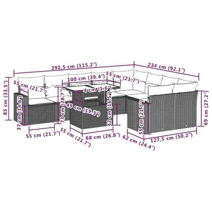 VidaXL Garden Lounge Set 10 Pcs with Cushions Black Wicker 3267495
