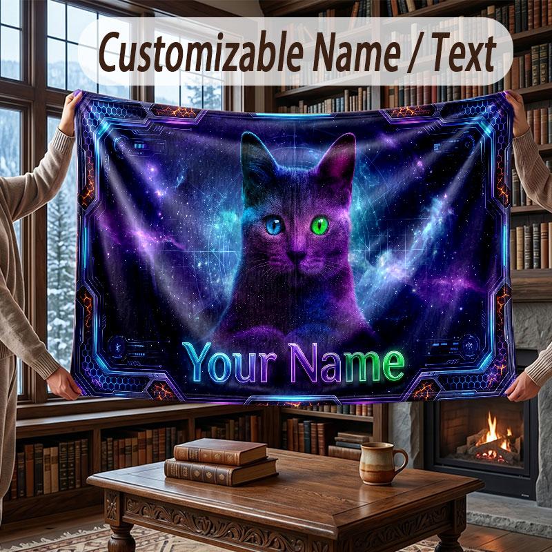 Cat Theme Throw Blanket Custom Name Text Personalized Blanket Soft Cozy Blanket for Home Sofa Bed
