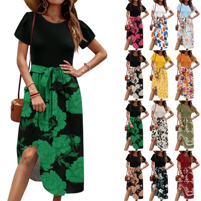 Damen Lässig Niedlich Musterdruck Rundhals Midi Kleid Basic Klassisch Outdoor Alltag Kurzarm Lockeres Kleid