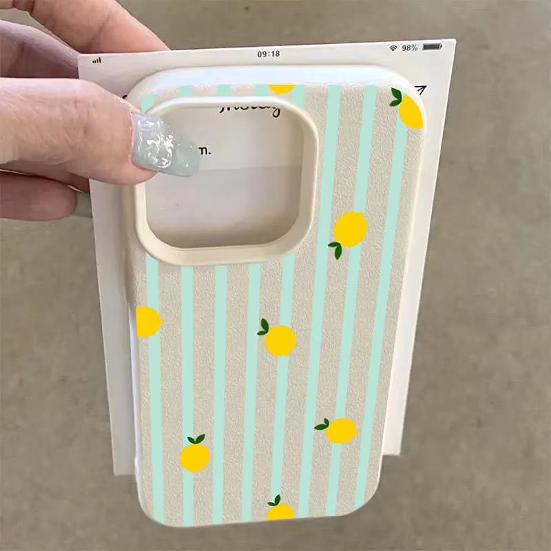 Phone Case For iPhone 17 Pro Max 16 15 14 13 12 11 Pro 14 15 Plus 17 Air Lemon Stripe Pattern Shockproof Silicone Soft Cover