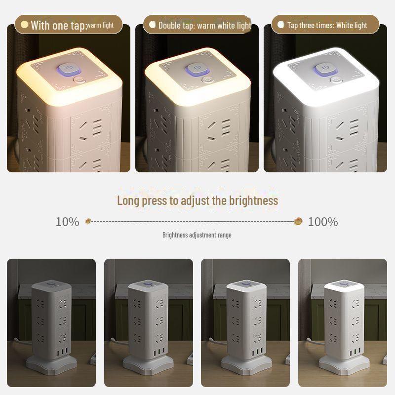 Multi-function Tower Power Strip with USB, Overload Protection, and Night Light