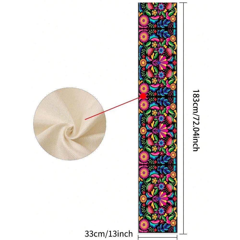 1pc Festive Linen Table Runner, Colorful Mexican Festival Design Tablecloth, Suitable For Home Dining Room And Restaurant, 13"X72"/33cm*183cm