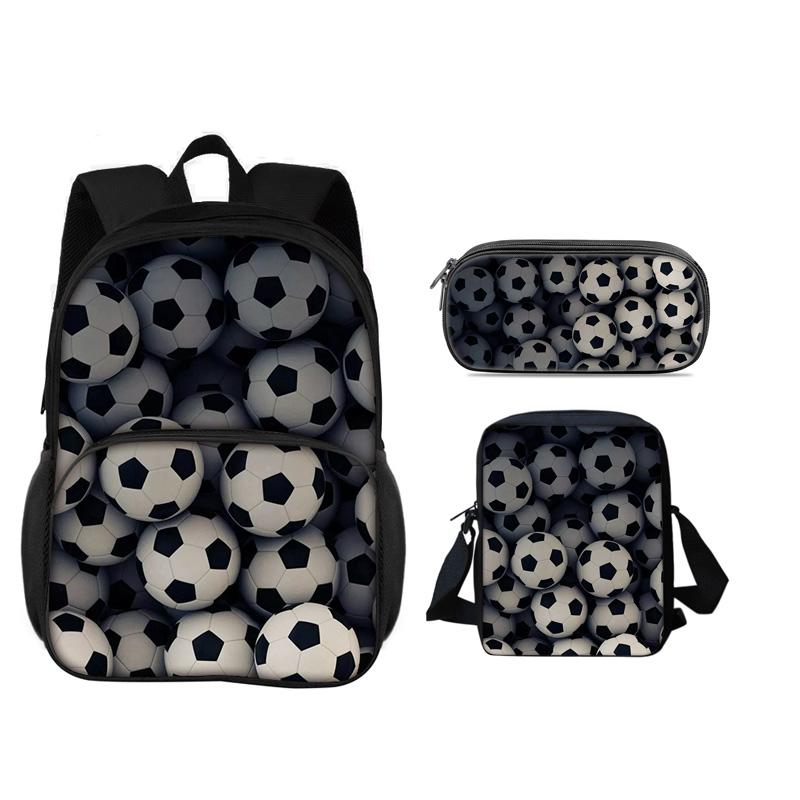 Soccer New Round Front Bag Backpack Pencil Case Shoulder Bag 3Pcs Set the Best Companion for Male and Female Students In School