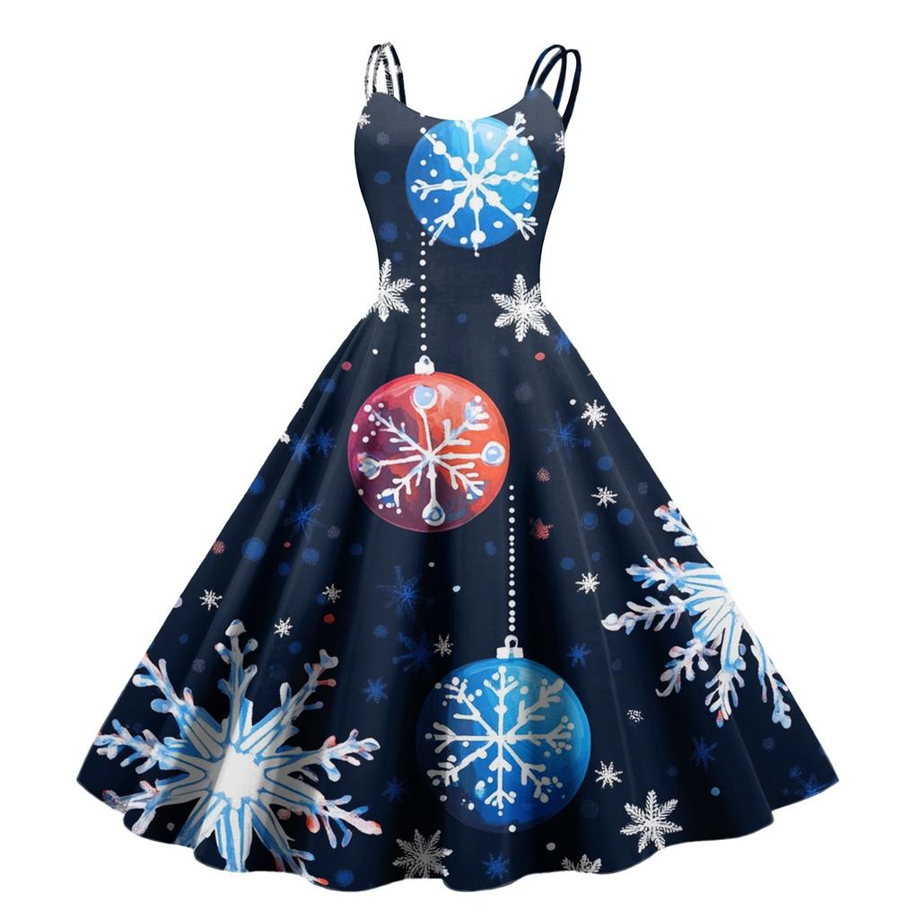 Women's Fashion Christmas Printed Sexy Strapless Gothic Cocktail Dress Punk Vintage Dress