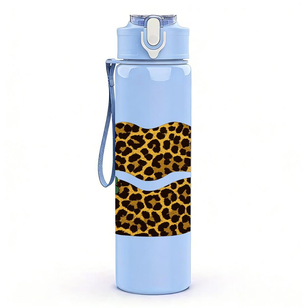 1PC Leopard Print Lips Art Print 750ml Color Plastic Sports Water Bottle Leakproof Flip Straw Lid Suitable for Sports Office Home Use