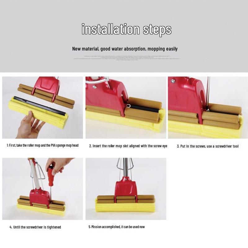 38cm Dual-Use Sponge Mop: Wet/Dry, Wash-Free, Easy Hand Operation