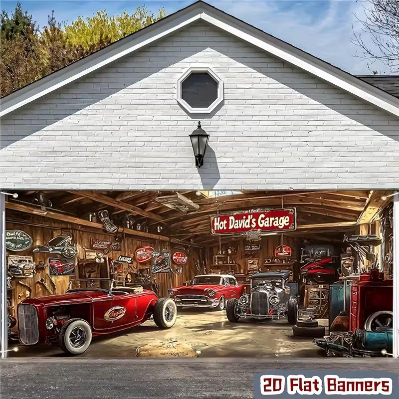 Garage Hot Rods Toile de fond Magasin de Voitures Classiques Américaines Rétro Fond Photo