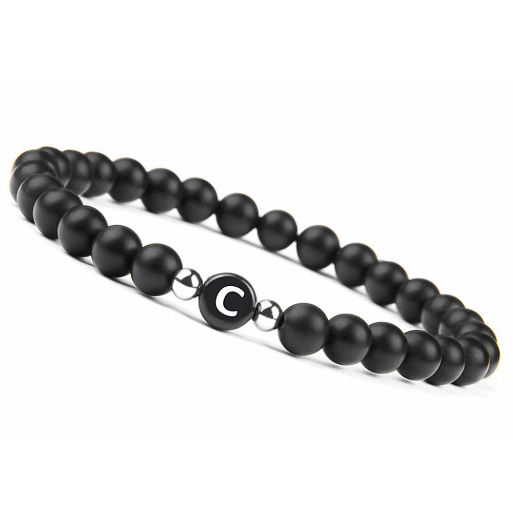 6mm 26 Písmen Náramek Unisex Černý Matný Kámen Korálkový Náramek Ručně Vyráběný DIY Náramek pro Ženy Muže Páry Dárky k Přátelství