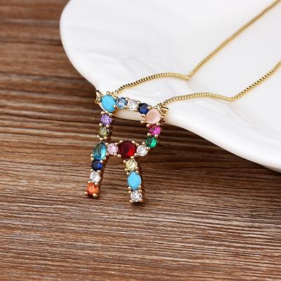 Nidin High Quality Wholesale 26 Letters Multi-color Zircon Necklace Copper Pendant Women Girl Fine Party Jewelry Family Gifts