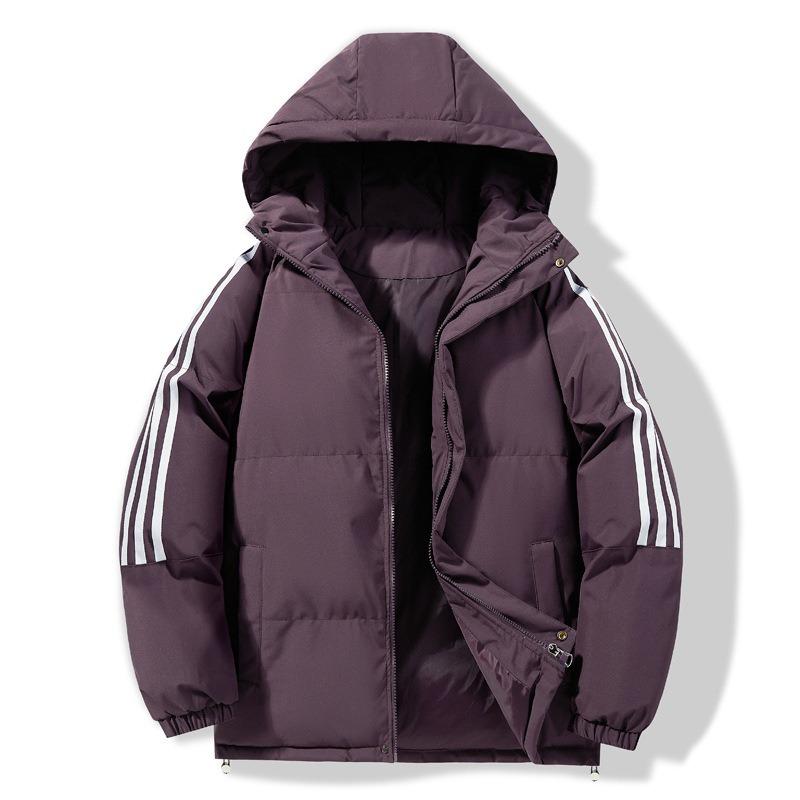 New couple three-bar padded jacket thickened hooded padded jacket sports casual jacket youth popular solid color padded jacket