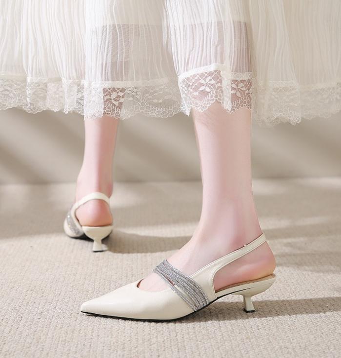 

Мода 2025 Новая весна Лаконичные из натуральной кожи Остроносые Каблук Слингбэки Женские сандалии Мэри Джейн Гладиаторские сандалии Botas Mujer 35 бежевый