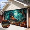 One Halloween Haunted House Garage Door Decoration - Pumpkin Lanterns Full Moon and Bat-themed banners.PMJ