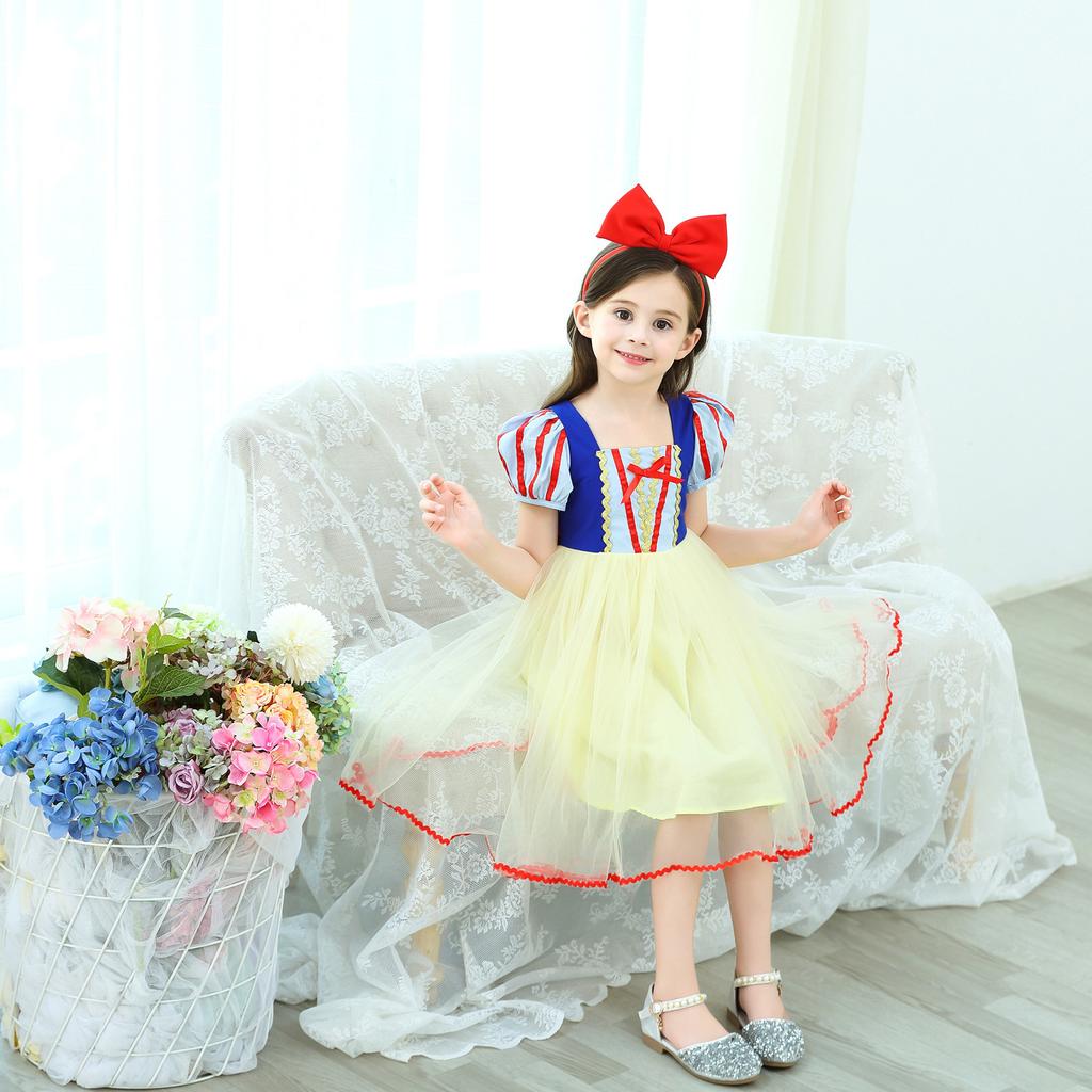 2019 Children's Snow White Skirt Girls' Little Girl Summer Dress New Cotton Short Sleeve Bubble Sleeve Dress