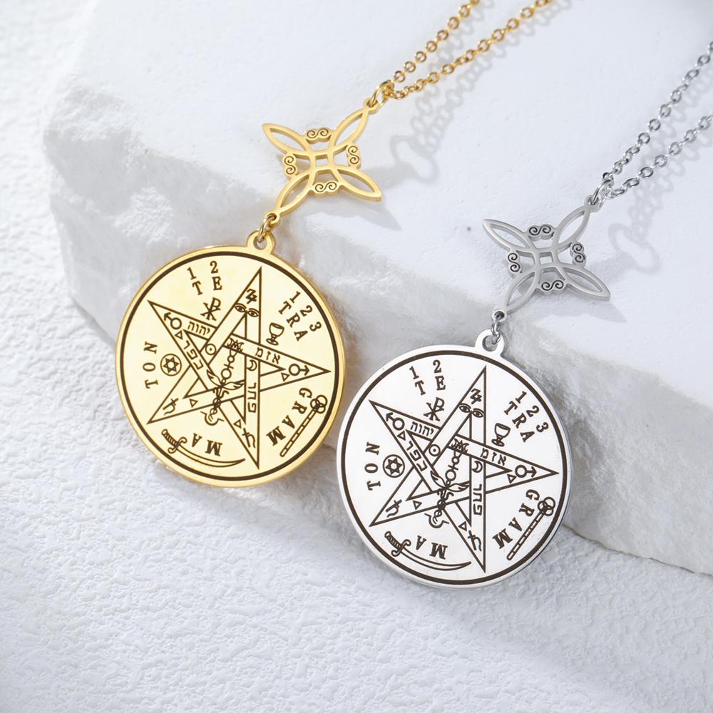 Dawapara Tetragrammaton Pentagram Necklaces Witches Knot Pendant Wiccan Protection Amulet Stainless Steel Jewelry
