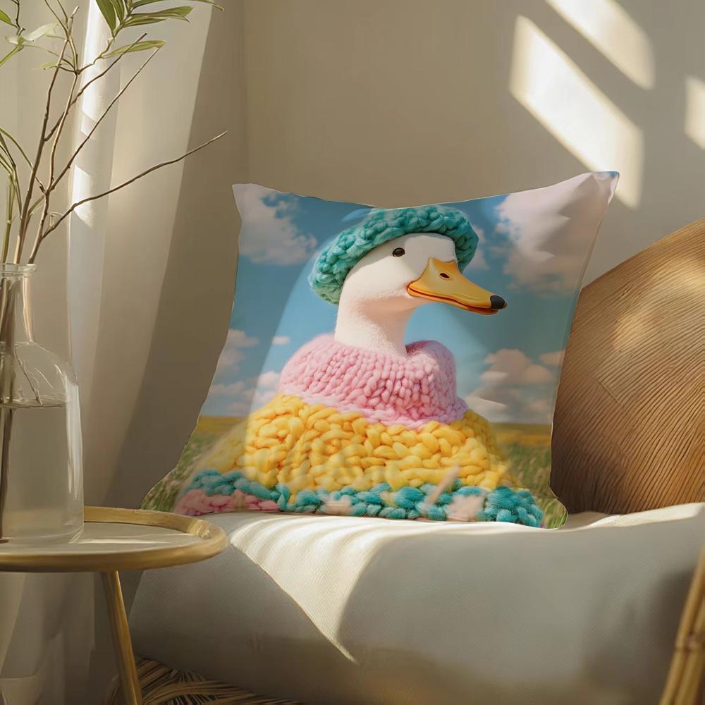 Funny and Cheerful Duck Pattern Cushion Cover Silky Elegant Comfort Sofa Bed Invisible Zipper Beach Pillowcase