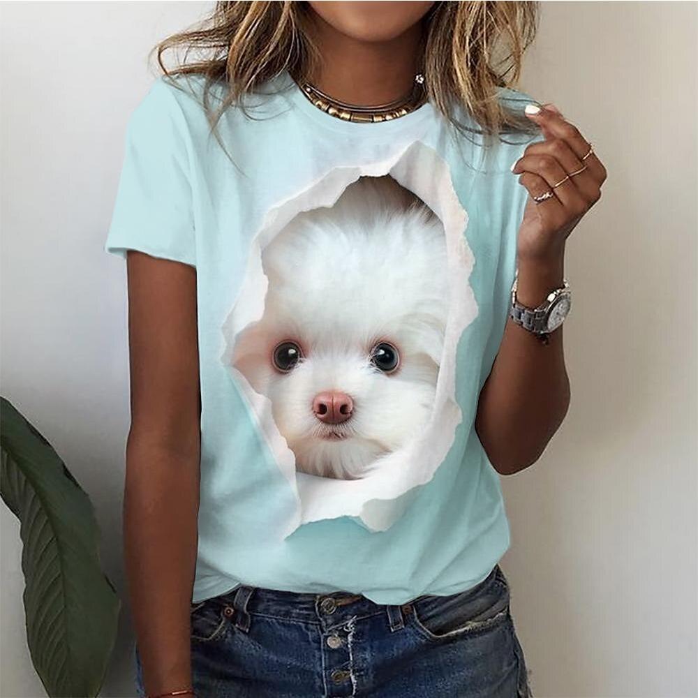 3d Kawaii Cat Print Trička Dámská trička Legrační móda Krátký rukáv Top Ženy Y2k Oversized Dámské Oblečení Estetika Trička