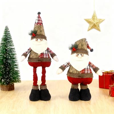 Christmas Doll Pendant Santa Claus Snowman Telescopic Legs Design Plaid Print Xmas Doll Festival Home Decoration