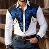 Western Style Long Sleeve Shirt with Golden Floral Embroidery, Trendy and Eye-catching