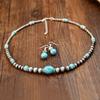 2-Piece Vintage Round Imitation Turquoise Necklace and Earring Set for Women Handmade Jewelry