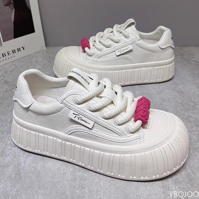 Women's Spring New Big Head Bread Shoes Versatile Thick Bottom Height Increasing Student White Shoes Sports Leisure Board Shoes