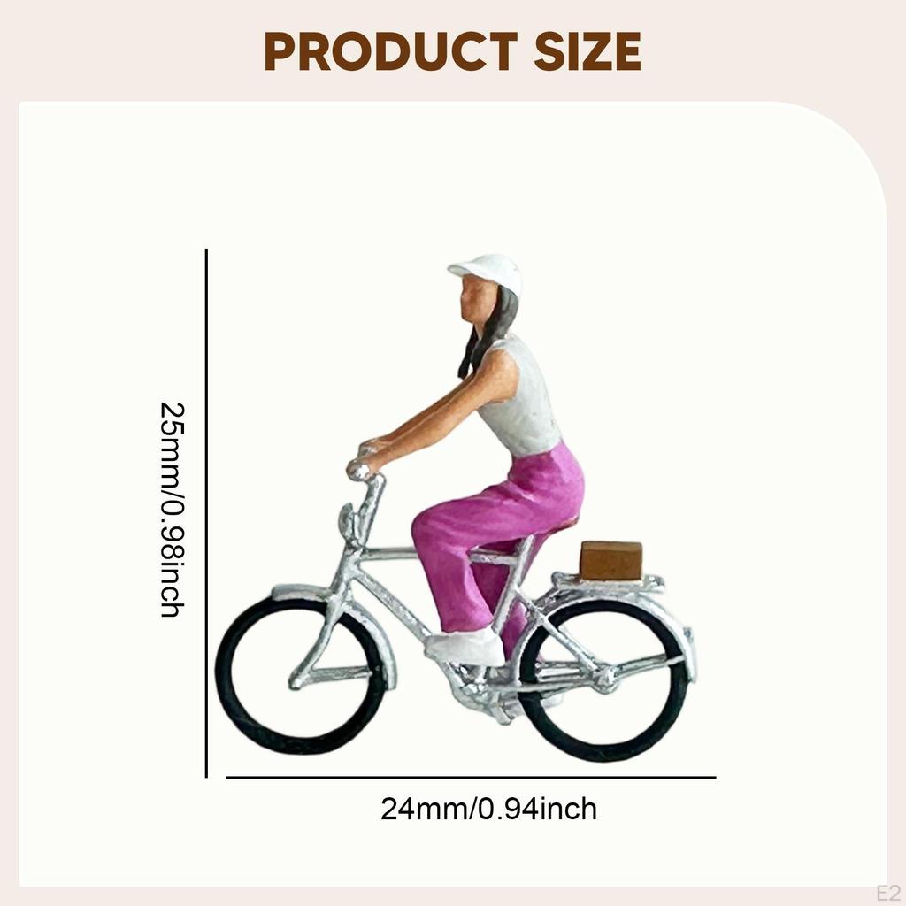 1/64 Scale Girl with Bike Model Resin Cycling Tiny People for Sand Table Desktop