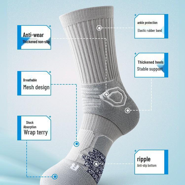 Men's Over-the-Calf Thick Terry Sports Socks for Basketball, Marathon, Running & Badminton.