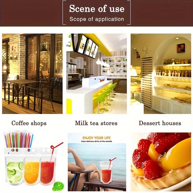 50 Beverage Bags, Juice Bags (with 100 Randomly Mixed Color Straws +1 Folding Funnel), Beverage Bags, Ice Sandbags