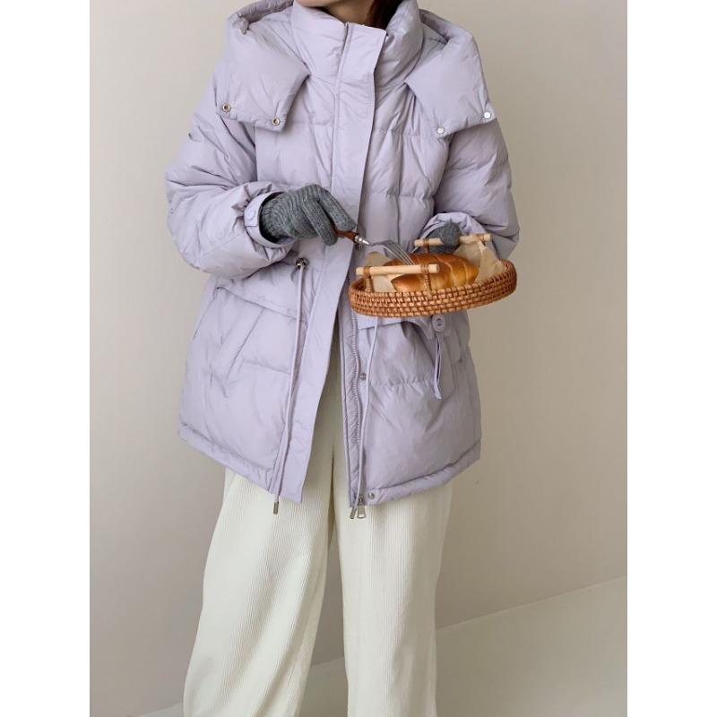 Medium and Long Hooded Down Jacket Women's Winter Fashion Sweet Small Zipper Warm White Duck Down Jacket Tide